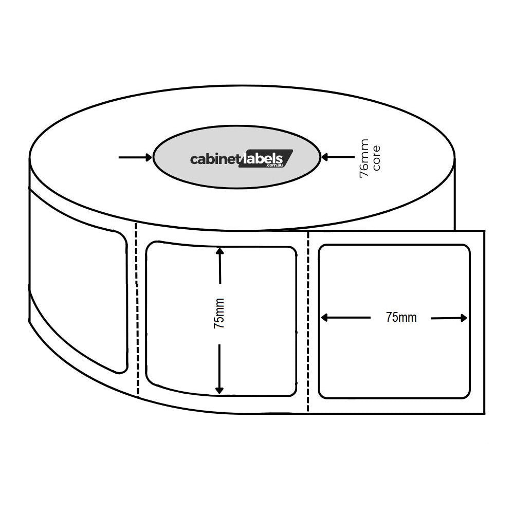 Removable Cabinetry Roll Labels/Stickers - 75mm x 75mm (76mm Core) | 4 x Rolls Per Box Eco Paper Material